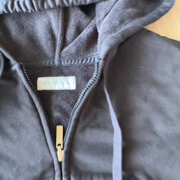 SUPESU Cubby Zip Up Hoodie Sweatpants Set Cropped & Reversible FUZZY HOOD Black - Picture 7 of 7